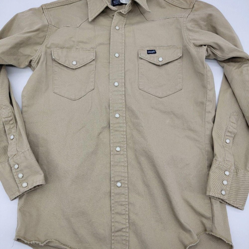 Wrangler Men's MD 15.5 33 Tan Denim Button  X-Long Tails Pearl Snap Shirt